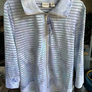 Chico's Blue Bomber Jacket Plush Zip-Up